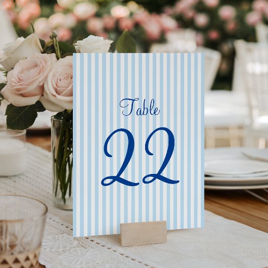 Numéro De Table Rayures Bleu Clair et Blanc
