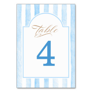 Numéro De Table Rayures Bleu Pastel Élégant Baby Shower
