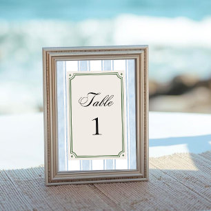 Numéro De Table Rayures Bleues Côte Vintage Plage Rétro Mariage