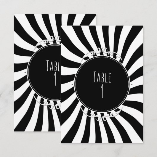 Numéro de table rayures fantaisistes noir et blanc (Devant / Derrière)