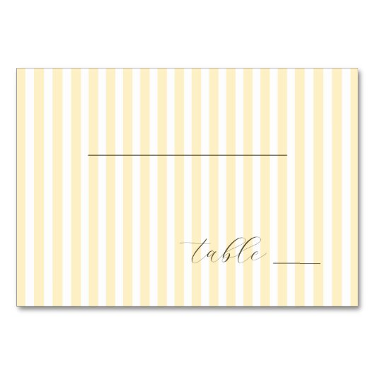 Numéro De Table Rayures Jaune Pâle Élégantes (Devant)