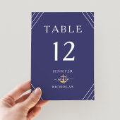 Numéro De Table Rayures nautiques Ancre dorée Mariage bleu marine