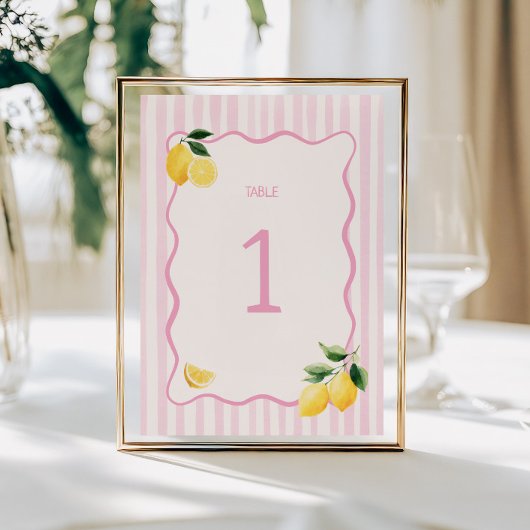 Numéro de table rayures roses citron