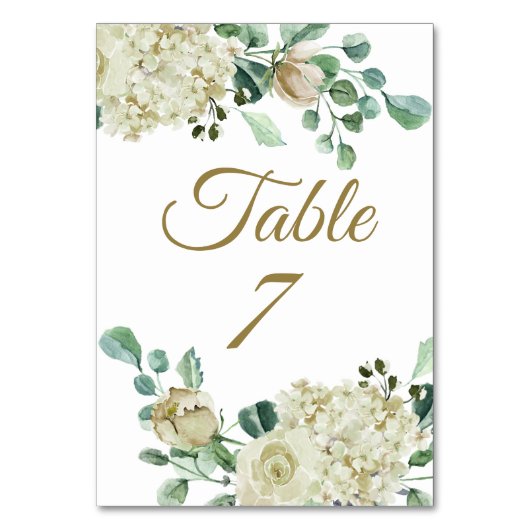 Numéro De Table Réception de mariage à l'aquarelle Rose Blanche Cl (Par défaut)