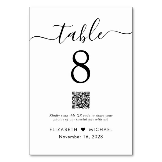 Numéro De Table Réception de mariage chic Script QR Code (Dos)