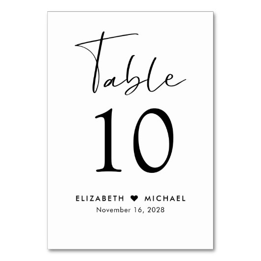 Numéro De Table Réception De Mariage De Script Chic (Dos)