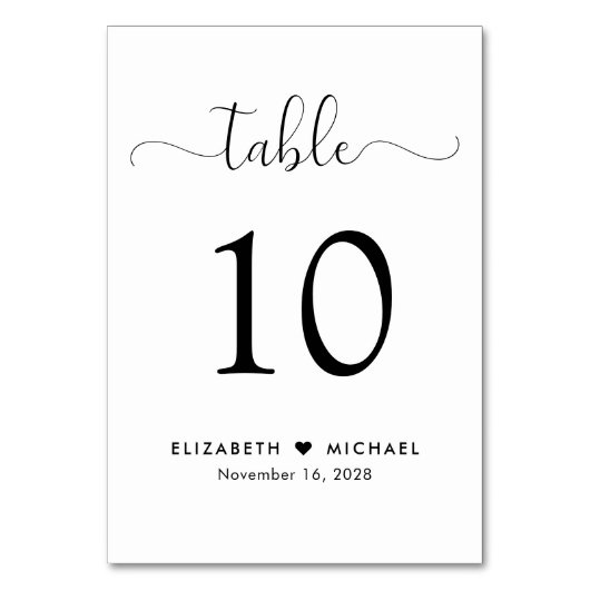 Numéro De Table Réception De Mariage De Script Élégante (Dos)