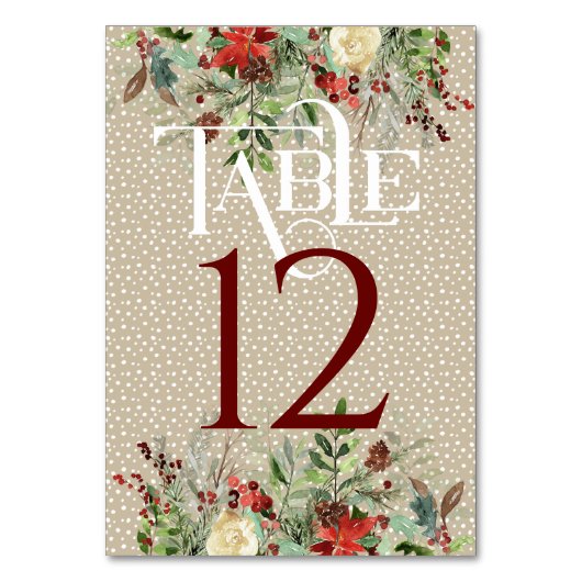 Numéro De Table Réception de mariage d'hiver simple Table #12 (Dos)