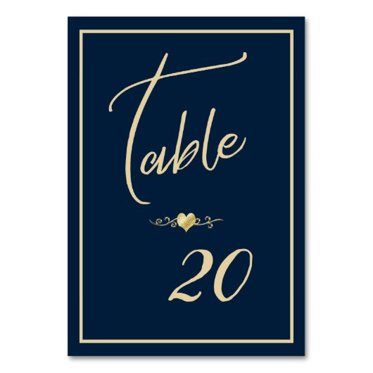 Numéro De Table Réception de mariage élégante Marine et Gold (Par défaut)