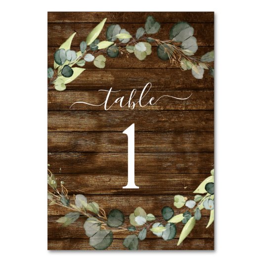 Numéro De Table Réception de mariage Eucalyptus Verdure Bois rusti (Par défaut)
