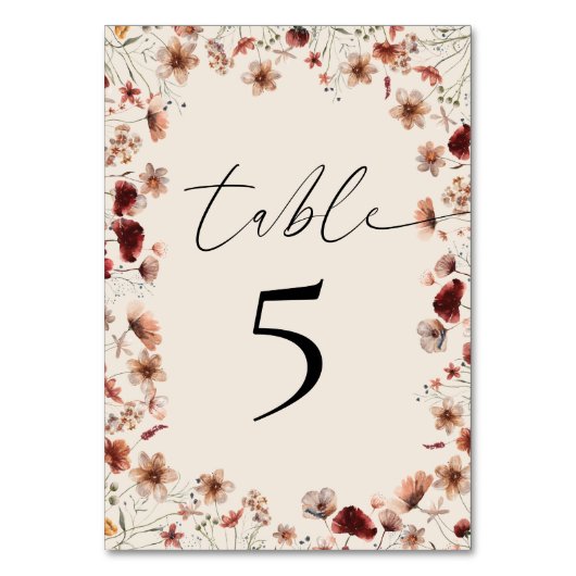 Numéro De Table Réception de mariage Fleur sauvage Boho (Dos)