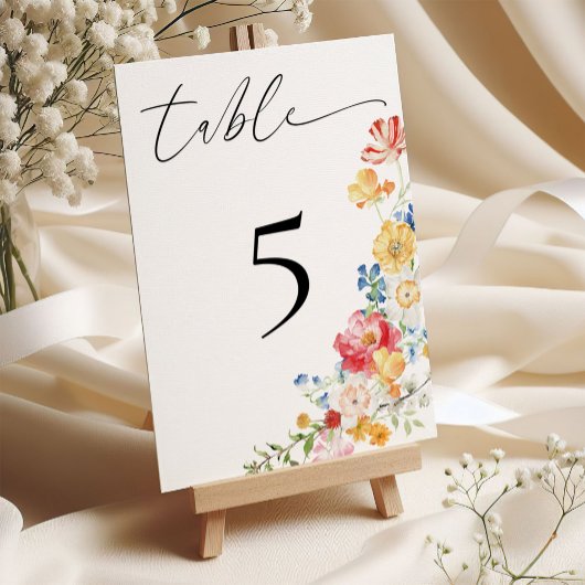 Numéro De Table Réception de mariage Fleur sauvage colorée