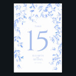 Numéro De Table Réception de mariage floral bleu français<br><div class="desc">Faites de votre réception de mariage un moment inoubliable avec le numéro de table de la réception de mariage botanique bleu-bleu ! Ce somptueux numéro de table présente un délicat design botanique floral bleu français, parfait pour ajouter une touche de romantisme à votre grand jour. La belle couleur bleue ravira...</div>