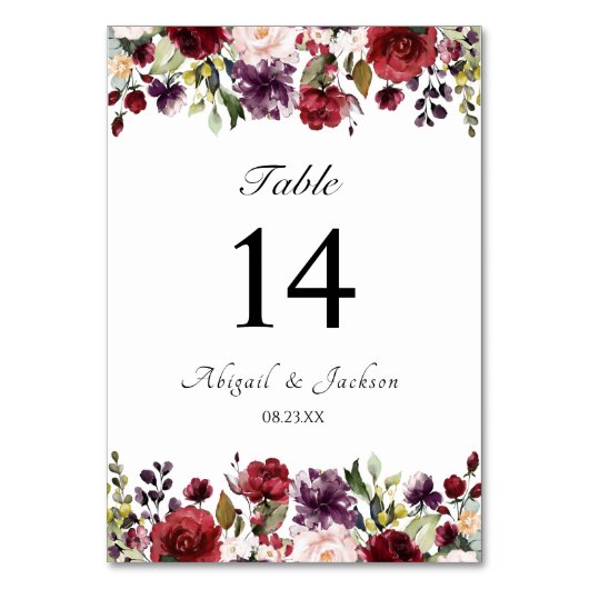 Numéro De Table Réception De Mariage Floral Burgundy Classique Siè (Par défaut)