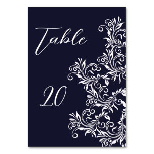 Numéro De Table Réception de mariage Marine et Blanc Élégant