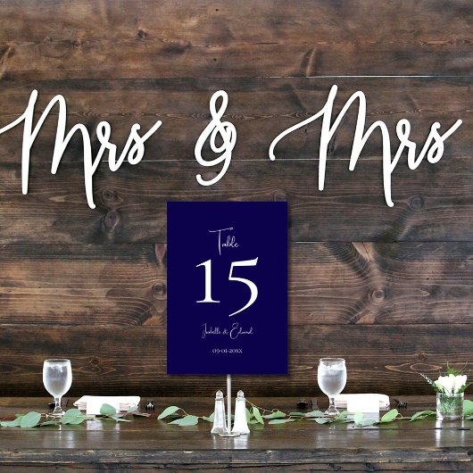Numéro De Table Réception de mariage moderne bleu marine et écritu