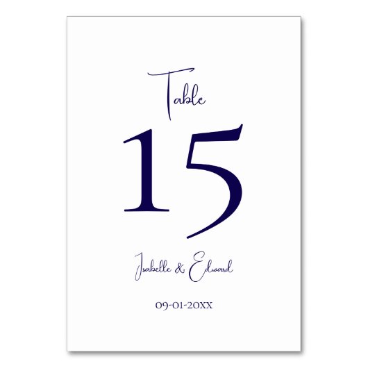 Numéro De Table Réception de mariage moderne Dark Navy (Dos)