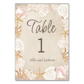 Numéro De Table Réception de mariage plage coquillages sable bord (Dos)
