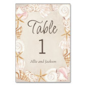 Numéro De Table Réception de mariage plage coquillages sable bord (Par défaut)