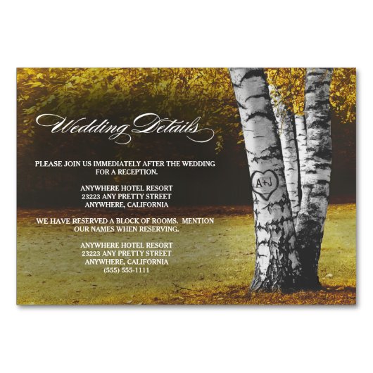 Numéro De Table Réception de mariage pour oiseaux d'automne + Cart (Devant)