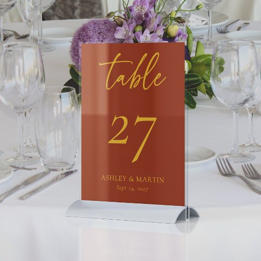 Numéro De Table Réception de mariage rustique en terre cuite et mo