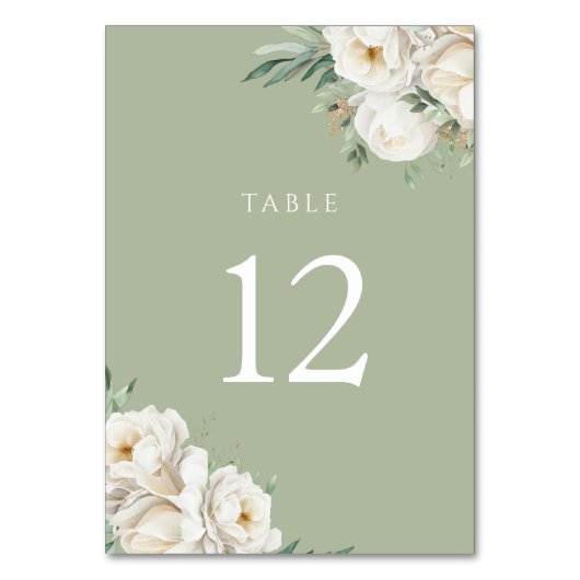 Numéro De Table Réception de mariage Sage Green & White Flower (Par défaut)