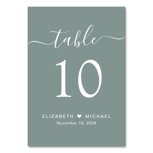 Numéro De Table Réception de mariage vert sauge Chic Script (Par défaut)