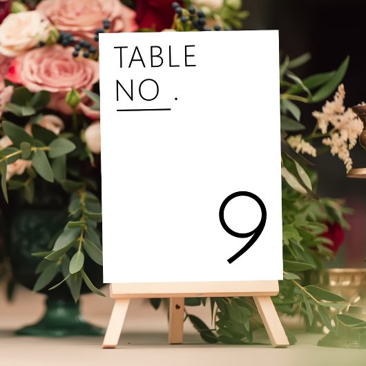 Numéro De Table Réception minimaliste Noir Blanc Mariage