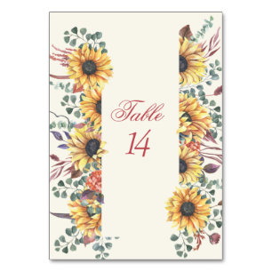 Numéro De Table Réception Rustique de mariage de tournesol