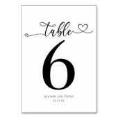 Numéro De Table Réception Simple Noir Blanc Mariage (Dos)