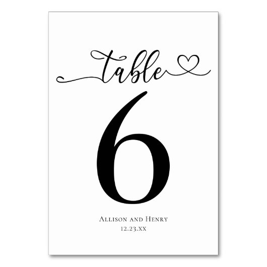 Numéro De Table Réception Simple Noir Blanc Mariage (Dos)
