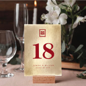 Numéro De Table Rectangle classique Double Xi Mariage chinois d'or