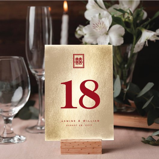 Numéro De Table Rectangle classique Double Xi Mariage chinois d'or