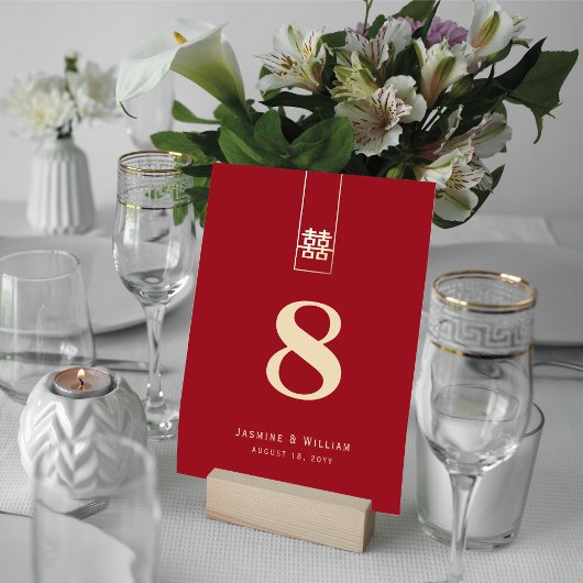 Numéro De Table Rectangle rouge or grand double Xi Mariage chinois