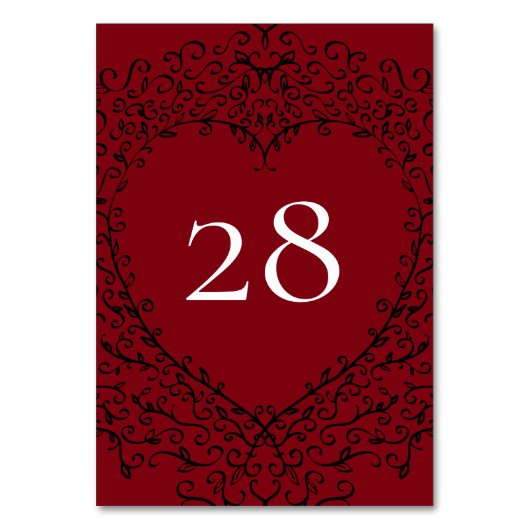 Numéro De Table Red and Black Heart Gothic Wedding Table Number (Dos)