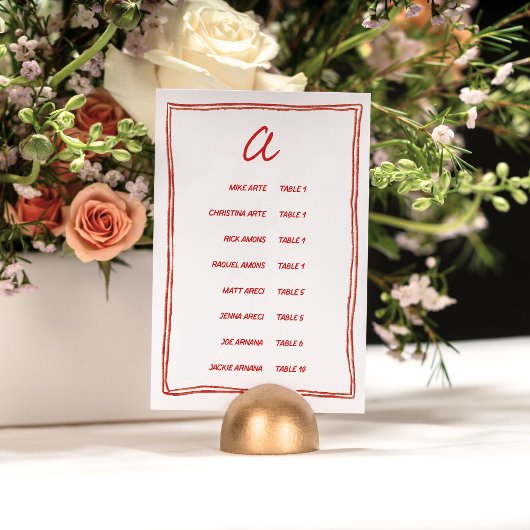 Numéro De Table Red Doodle Numeric Seating Chart Card