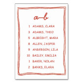 Numéro De Table Red Doodle Numeric Wedding Seating Chart Card (Par défaut)