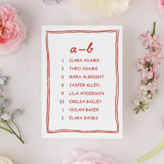 Numéro De Table Red Doodle Numeric Wedding Seating Chart Card