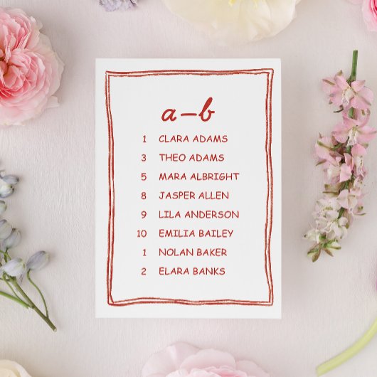Numéro De Table Red Doodle Numeric Wedding Seating Chart Card