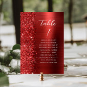 Numéro De Table Red Glam Glitter Metallic Script Wedding
