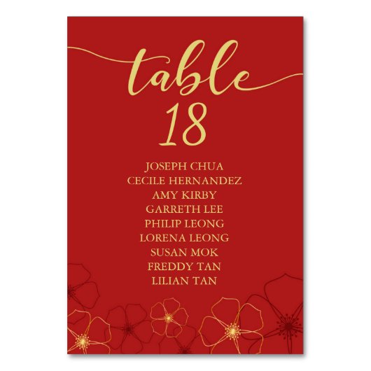 Numéro De Table Red Gold Cherry Blossoms Gold Seing Chart (Dos)