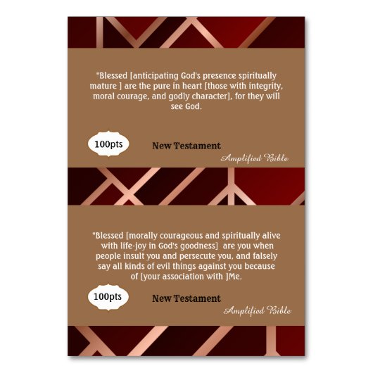 Numéro De Table Red Gold Scripture Reference Card pour le jeu (Dos)