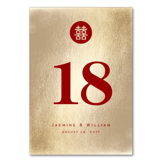 Numéro De Table Red Gold Simple Circle Double Xi Mariage chinois (Dos)