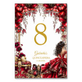 Numéro De Table Red Golden Tiara Floral Quinceañera  (Par défaut)