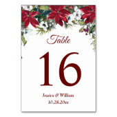 Numéro De Table Red Poinsettia Mariage de Noël Numéro de tableau (Dos)