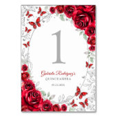Numéro De Table Red Silver Floral Quinceanera (Dos)