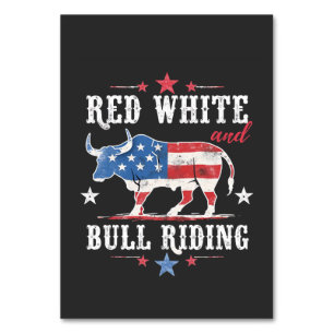 Numéro De Table Red White et Bull Riding American Cowboys