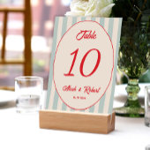 Numéro De Table Red Writing Blue Line Retro Wedding Table Number