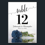 Numéro De Table Reflet Dusty Steel Blue Rose Élégant mariage<br><div class="desc">Ces belles cartes de numéro de table faciliteront la recherche de sièges à votre réception de mariage. Dispose d'un design magnifique avec la calligraphie en dentelle et un seul rose bleu acier poussiéreux sur son côté avec ondulations et réflexions. Il y a de la place pour les noms du couple...</div>