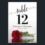 Numéro De Table Reflet Rose rouge Élégant & Mariage chic<br><div class="desc">Ces belles cartes de numéro de table faciliteront la recherche de sièges à votre réception de mariage. Dispose d'un design magnifique avec la calligraphie en dentelle et une seule rose rouge couchée sur son côté avec des vagues ondulées et des reflets. Il y a de la place pour les noms...</div>